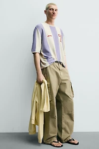 EMBROIDERED PATCH STRIPED KNIT T-SHIRT
