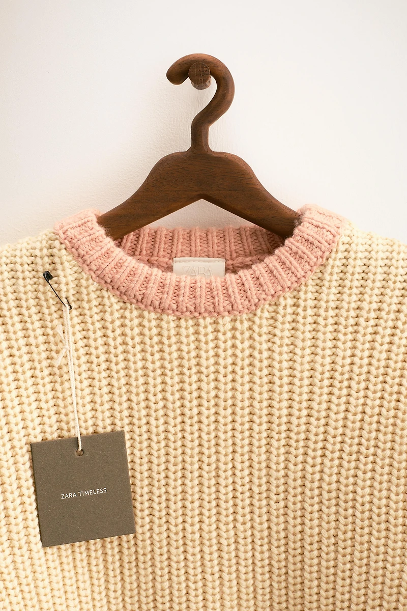 ZARA TIMELESS - PULL EN GROSSE MAILLE LISERÉS À CONTRASTE