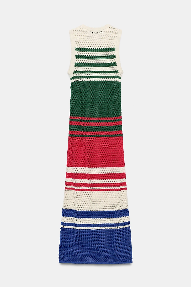 STRIPED KNIT MIDI DRESS