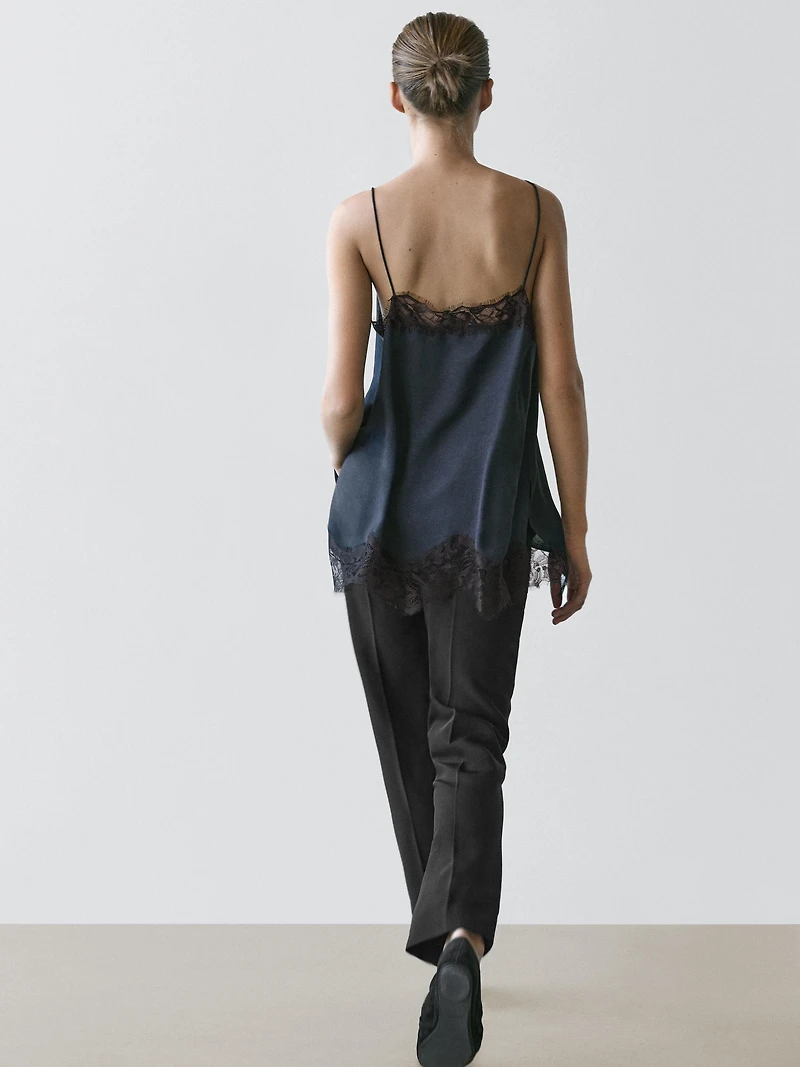 Camisole top with contrast lace detail
