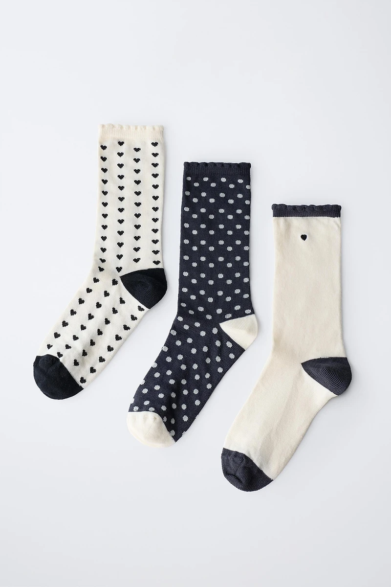 THREE-PACK OF HEART AND POLKA DOT SOCKS