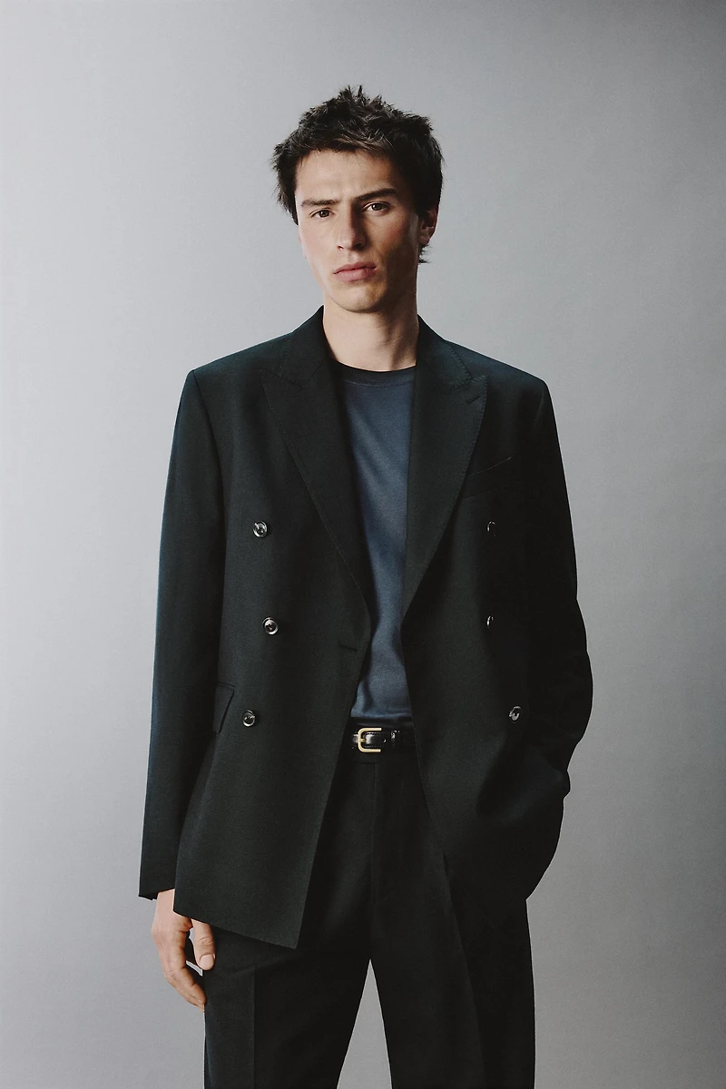 DOUBLE BREASTED WOOL BLEND SUIT JACKET