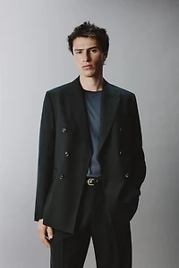 DOUBLE BREASTED WOOL BLEND SUIT JACKET