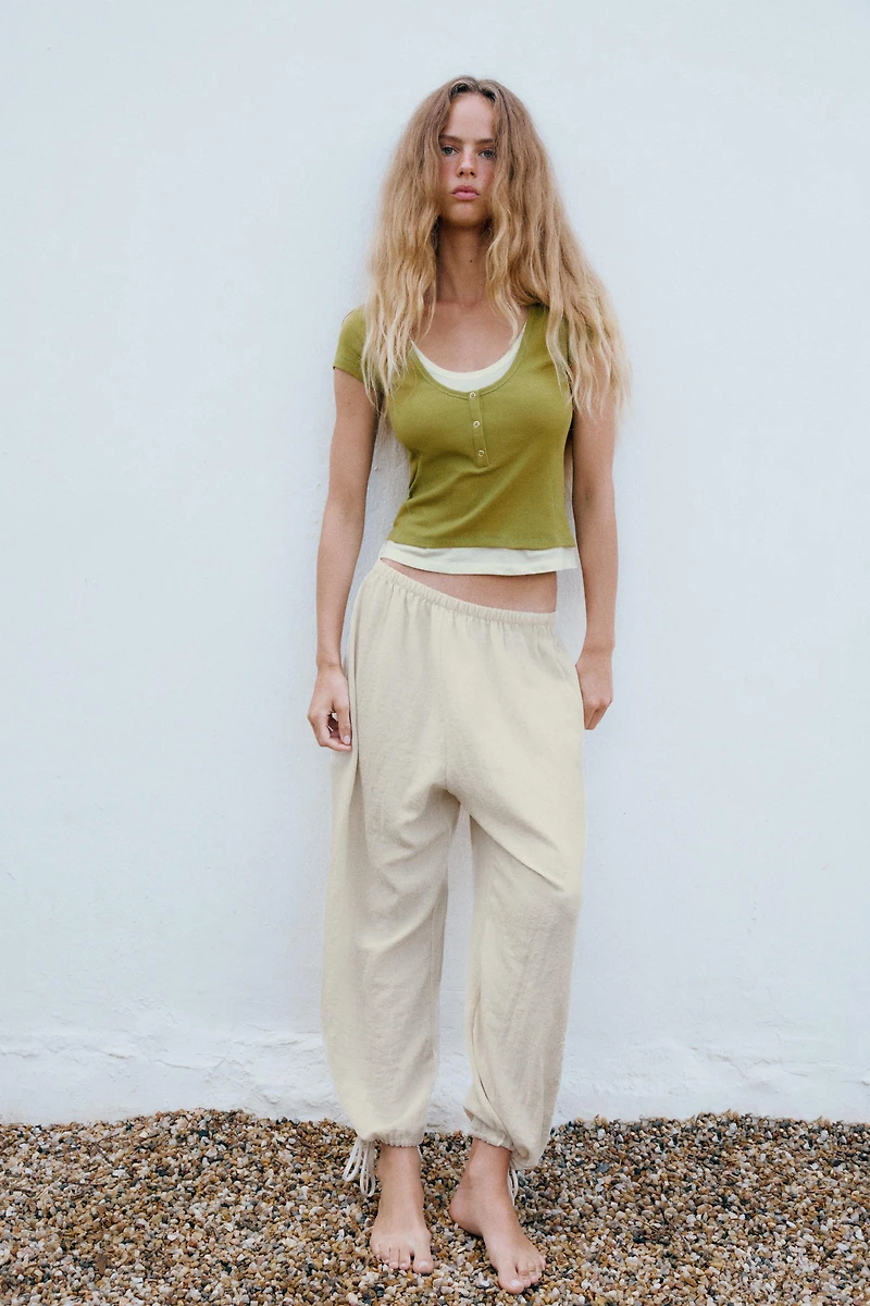 PLAID ADJUSTABLE HEM PARACHUTE PANTS
