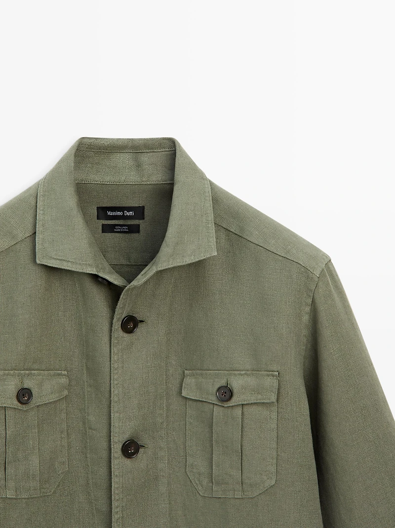 Heavy linen overshirt with pocket details
