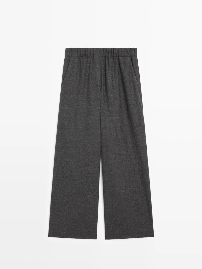 Textured wool wide-leg trousers