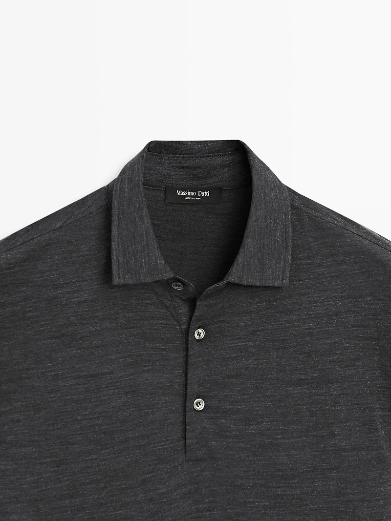 Wool blend knit polo sweater