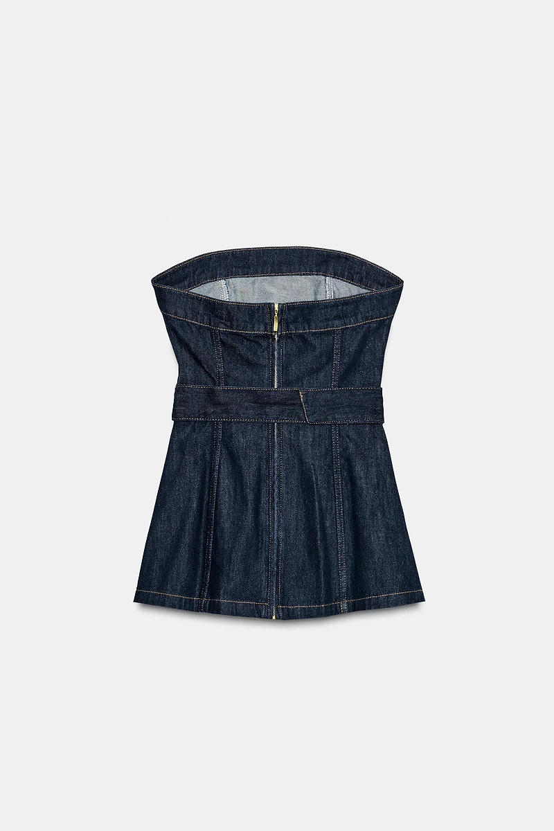 Z1975 DENIM STRAPLESS BELTED TOP