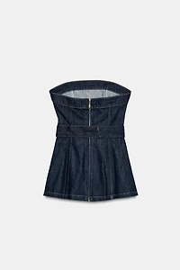 Z1975 DENIM STRAPLESS BELTED TOP