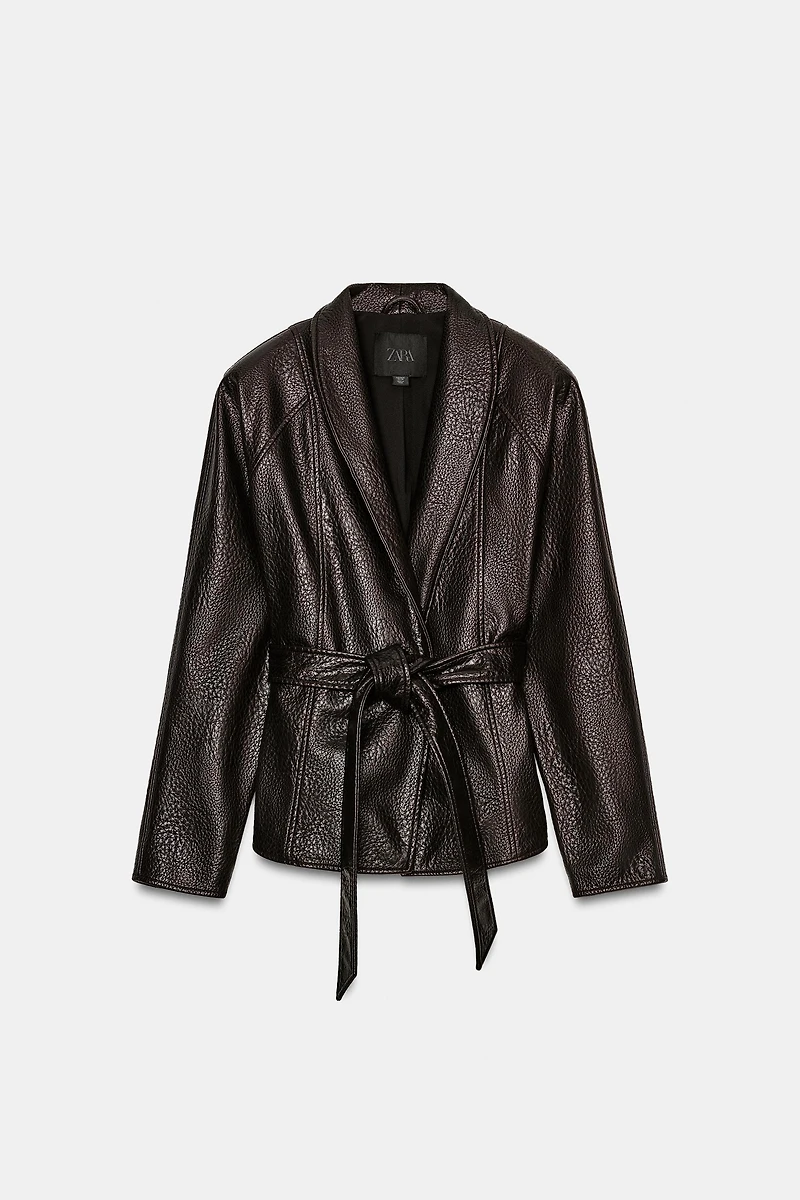 ZW COLLECTION FAUX LEATHER BELTED JACKET