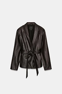 ZW COLLECTION FAUX LEATHER BELTED JACKET