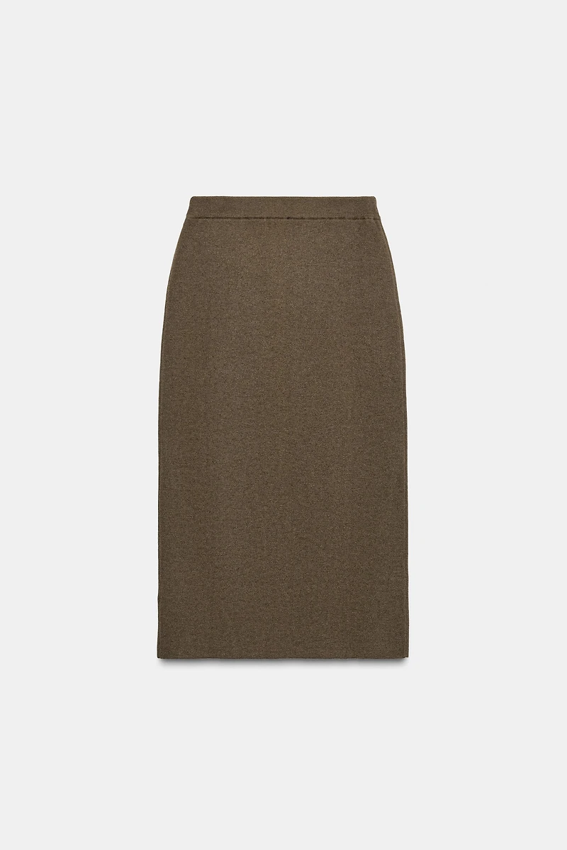 WOOL BLEND STRAIGHT MIDI SKIRT
