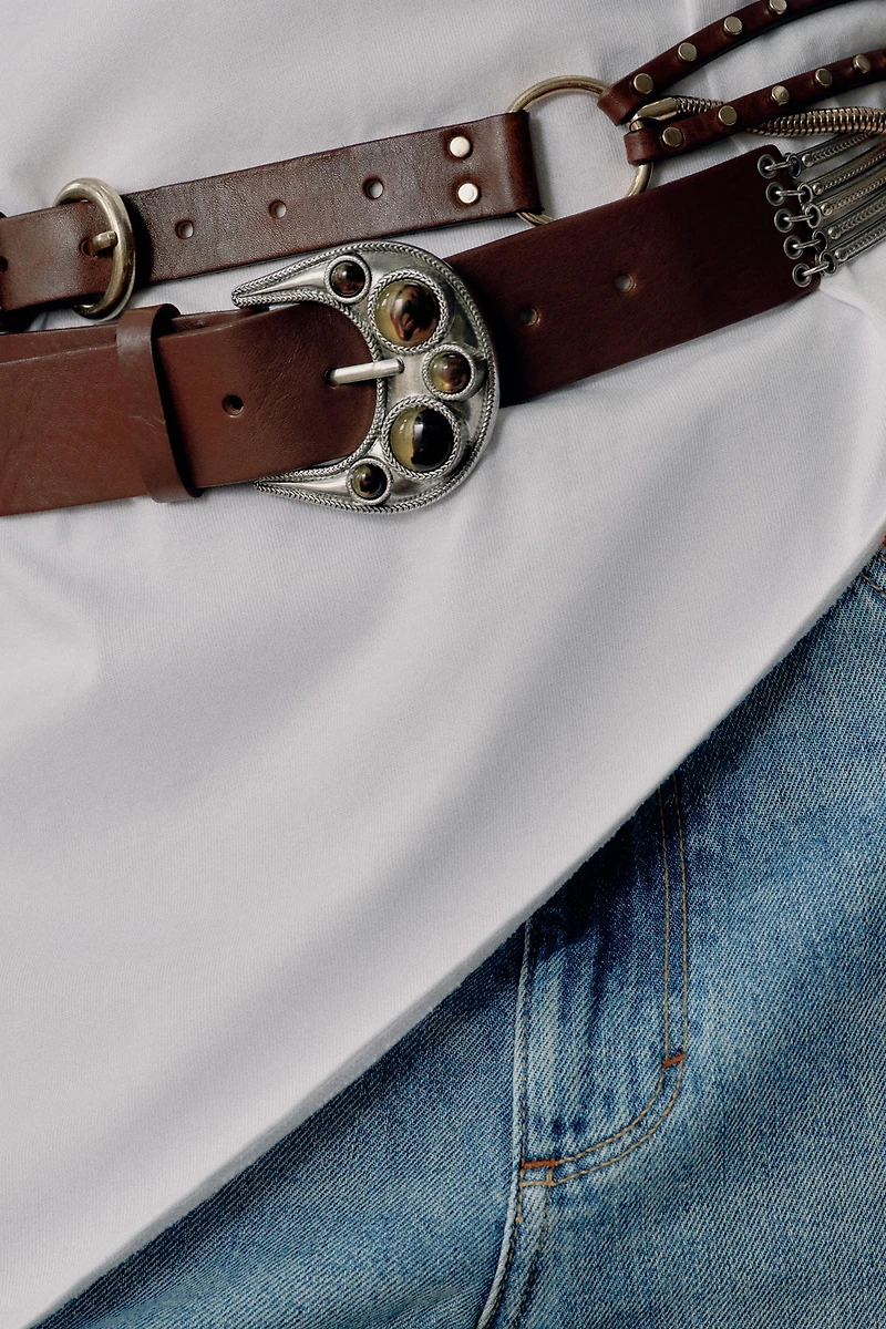 100% LEATHER BELT WITH STONES
