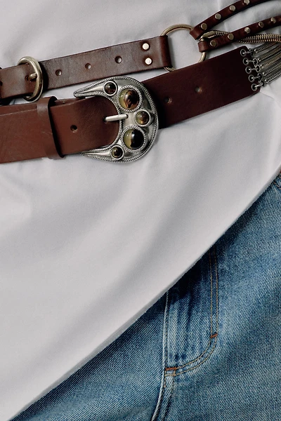 100% LEATHER BELT WITH STONES