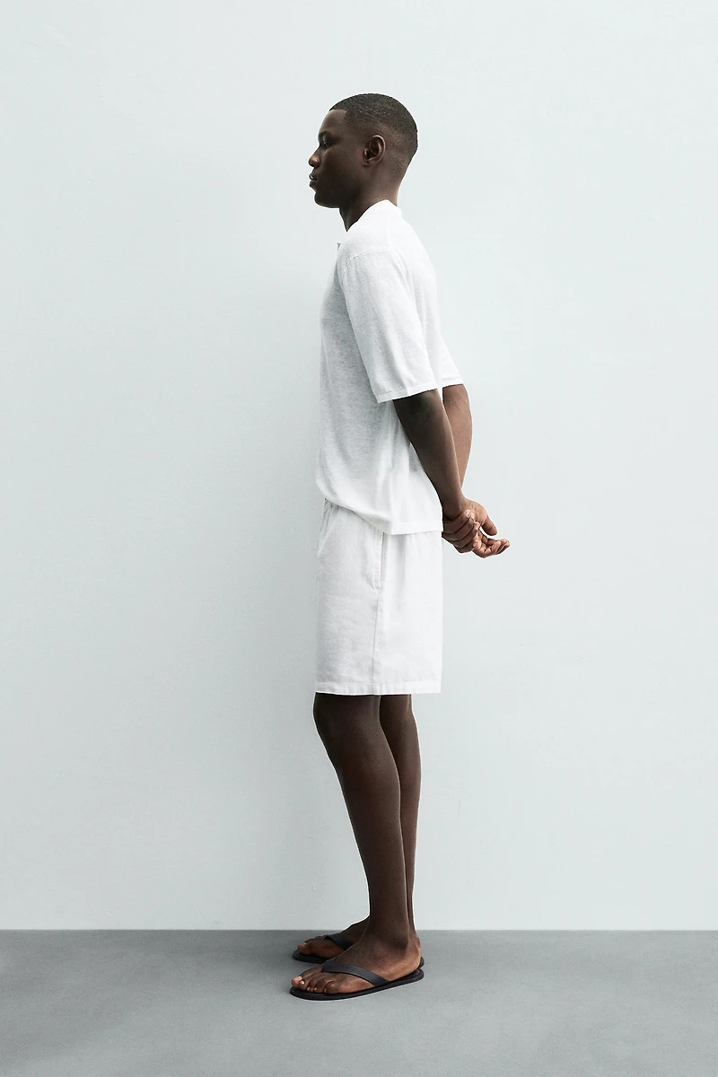 REGULAR FIT LINEN COTTON SHORTS