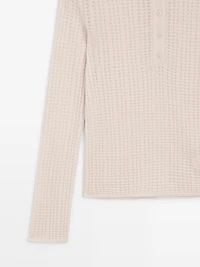 Cutwork wool blend henley sweater