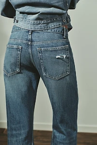 TRF MID-RISE RIPPED STRAIGHT JEANS