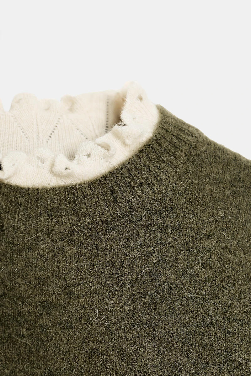 WOOL AND ALPACA BLEND POINTELLE SWEATER