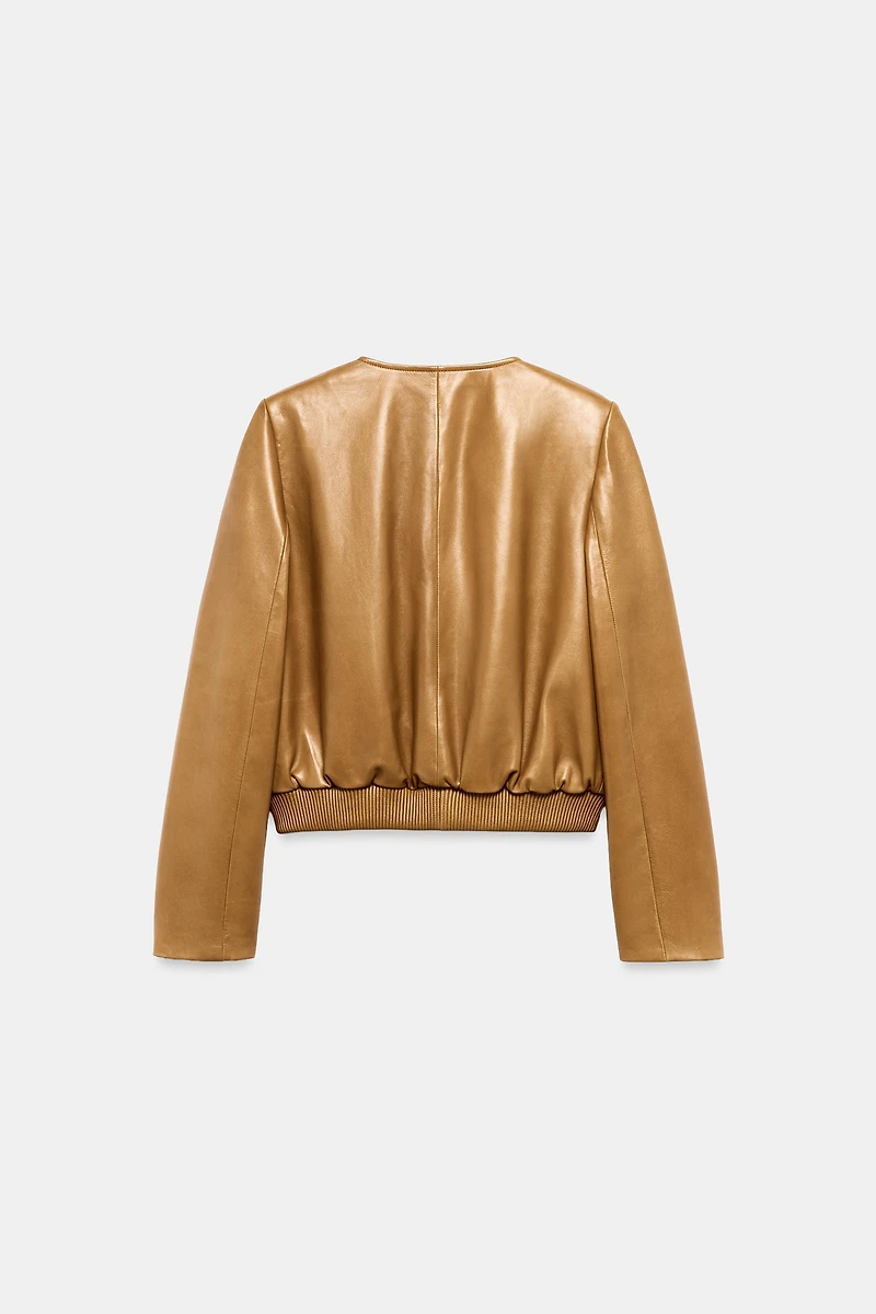 ZW COLLECTION 100% LEATHER BOMBER JACKET