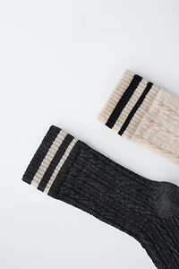 LOT DE DEUX PAIRES CHAUSSETTES MONTANTES TEXTURÉES À RAYURES