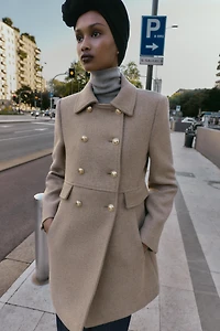 WOOL BLEND DOUBLE BREASTED SHORT COAT