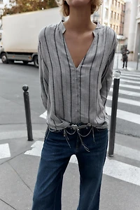 WOVEN STRIPED BLOUSE