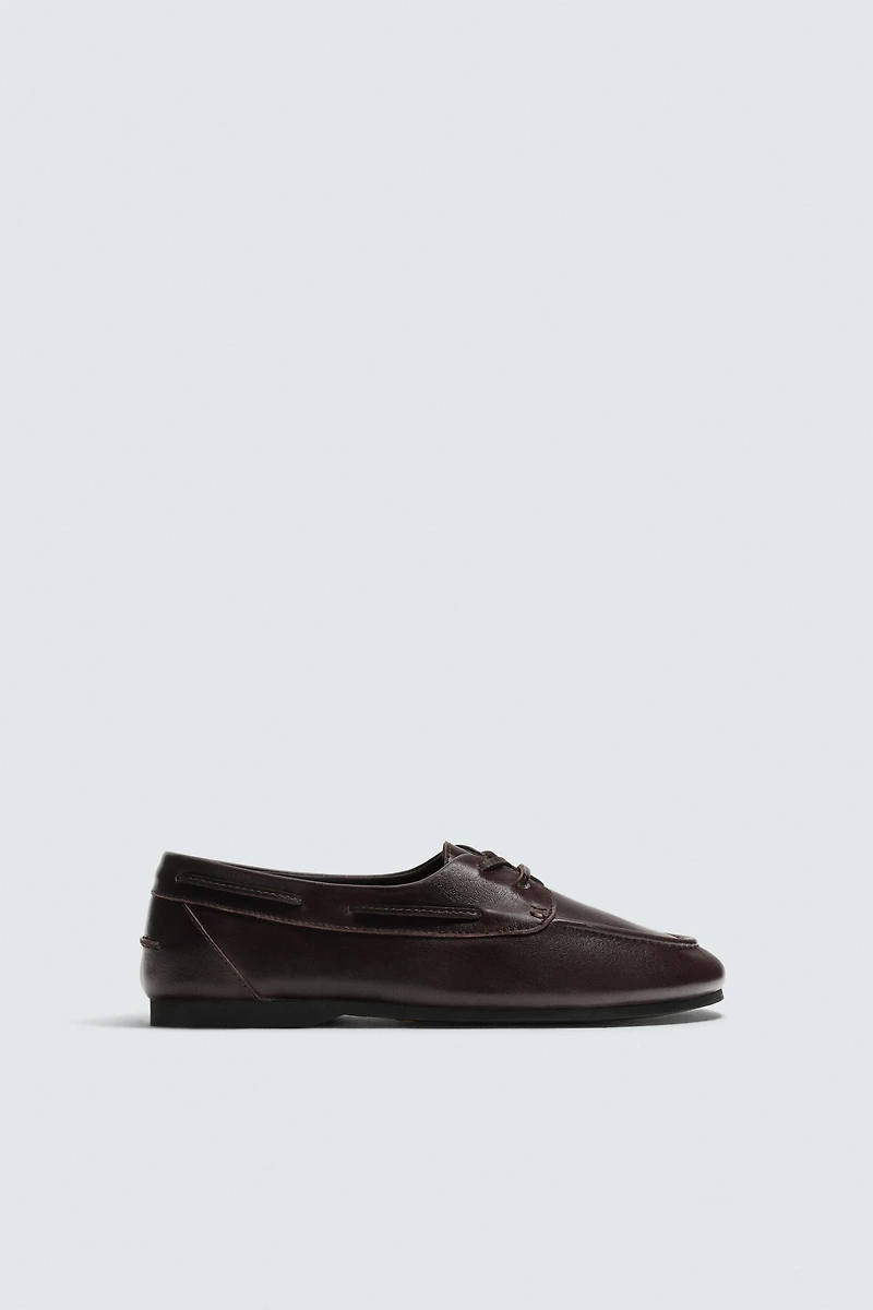 LEATHER BOAT SHOES WITH VIBRAM® SOLE AARON LEVINE X ZARA