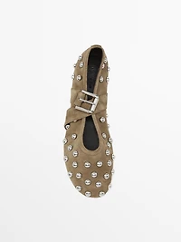 Studded split leather ballet flats