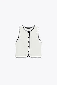 GILET EN MAILLE BRODERIES CONTRASTE
