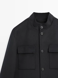 Double wool blend jacket with stand collar