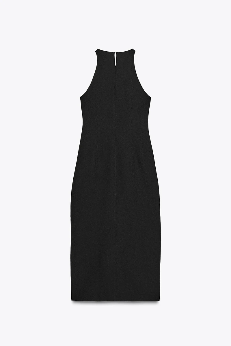 GOLD BUTTON CREPE MIDI DRESS