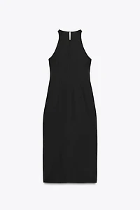 GOLD BUTTON CREPE MIDI DRESS