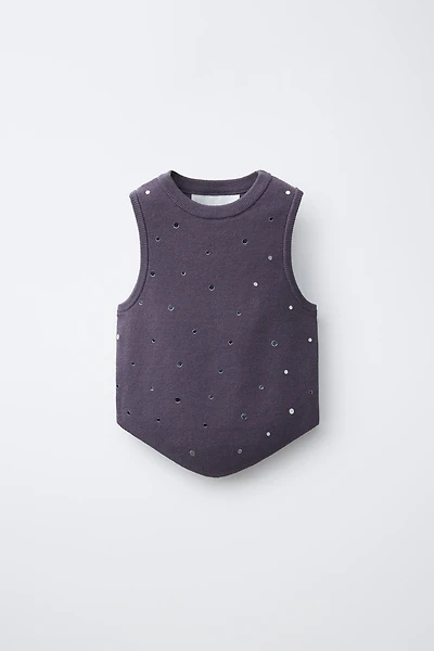 MIRROR EMBELLISHED KNIT TOP