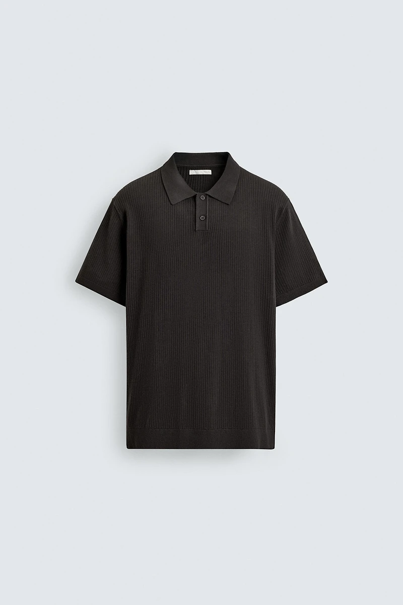 RIBBED KNIT POLO SHIRT