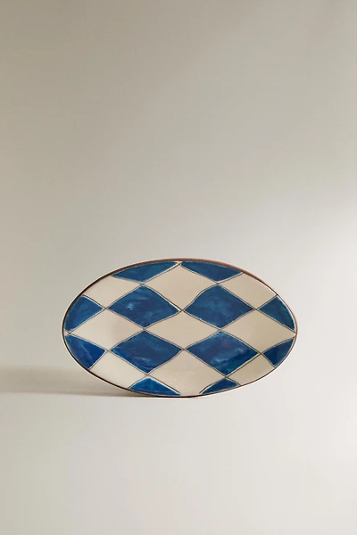 PORTE-SAVON SALLE DE BAIN CÉRAMIQUE LOSANGES BLEUES