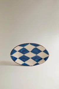 PORTE-SAVON SALLE DE BAIN CÉRAMIQUE LOSANGES BLEUES