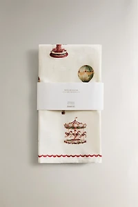 LOT TORCHONS COTON BALLONS NOËL (LOT DE 2)