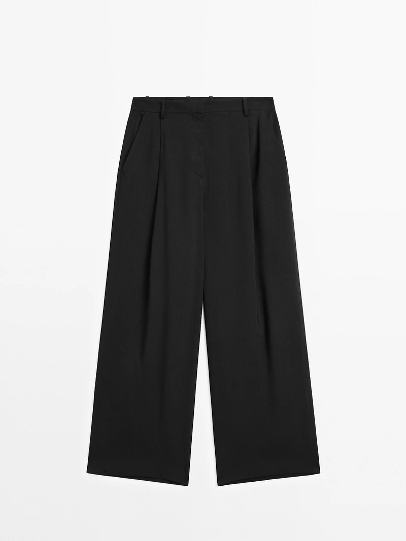 Flowing linen blend trousers with darts