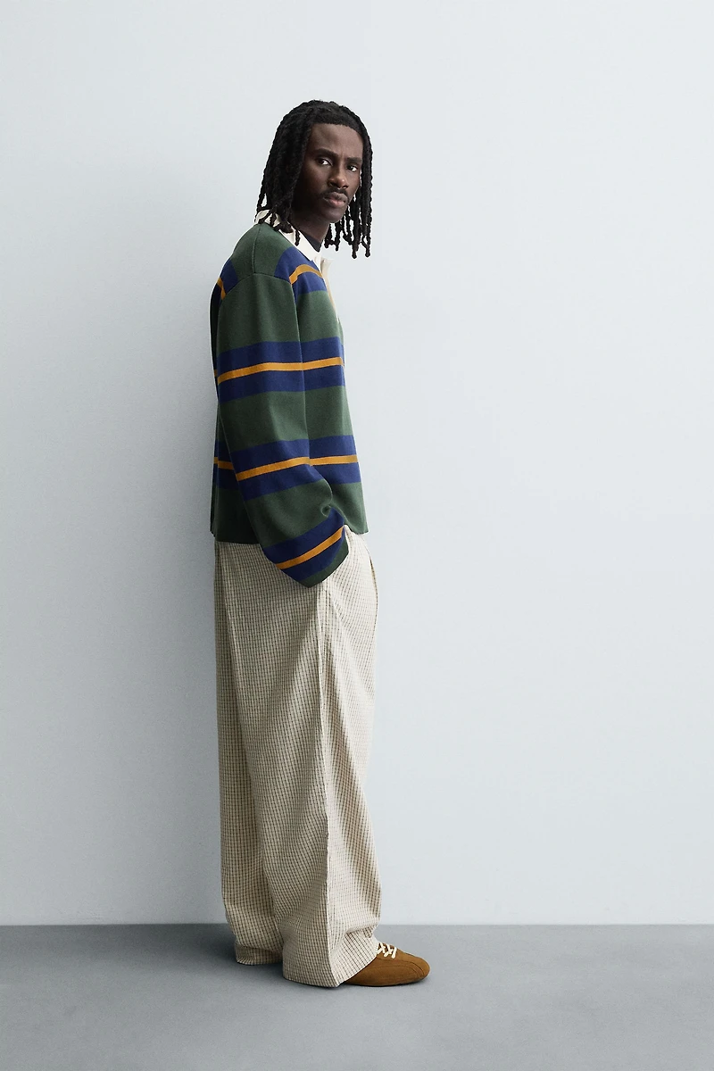 STRIPED KNIT POLO SHIRT WITH CONTRAST COLLAR
