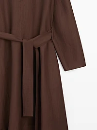 Flowing linen blend midi dress with belt