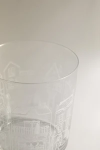 CHRISTMAS GLASS TUMBLER WITH HOUSE PRINT