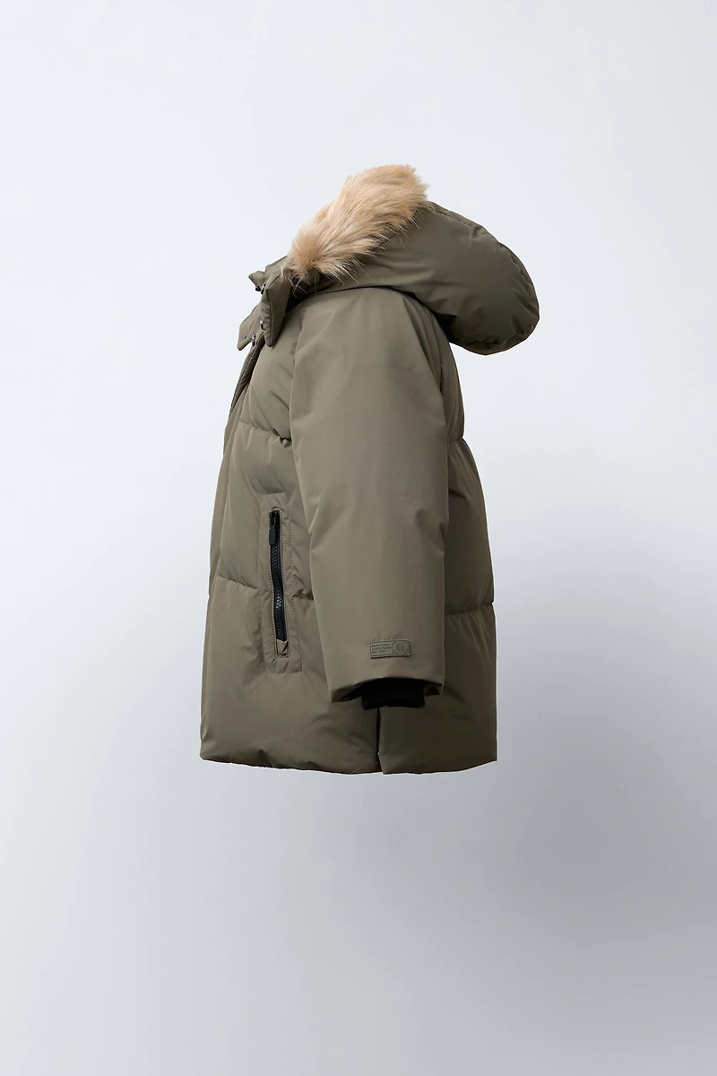 LONG DOWN FEATHER WATER REPELLENT AND WIND RESISTANT PUFFER COAT