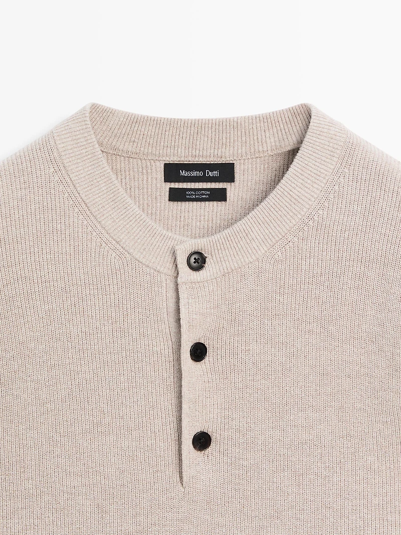 100% cotton knit henley sweater