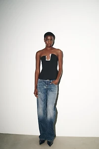 JEAN TRF WIDE LEG TAILLE BASSE STRASS