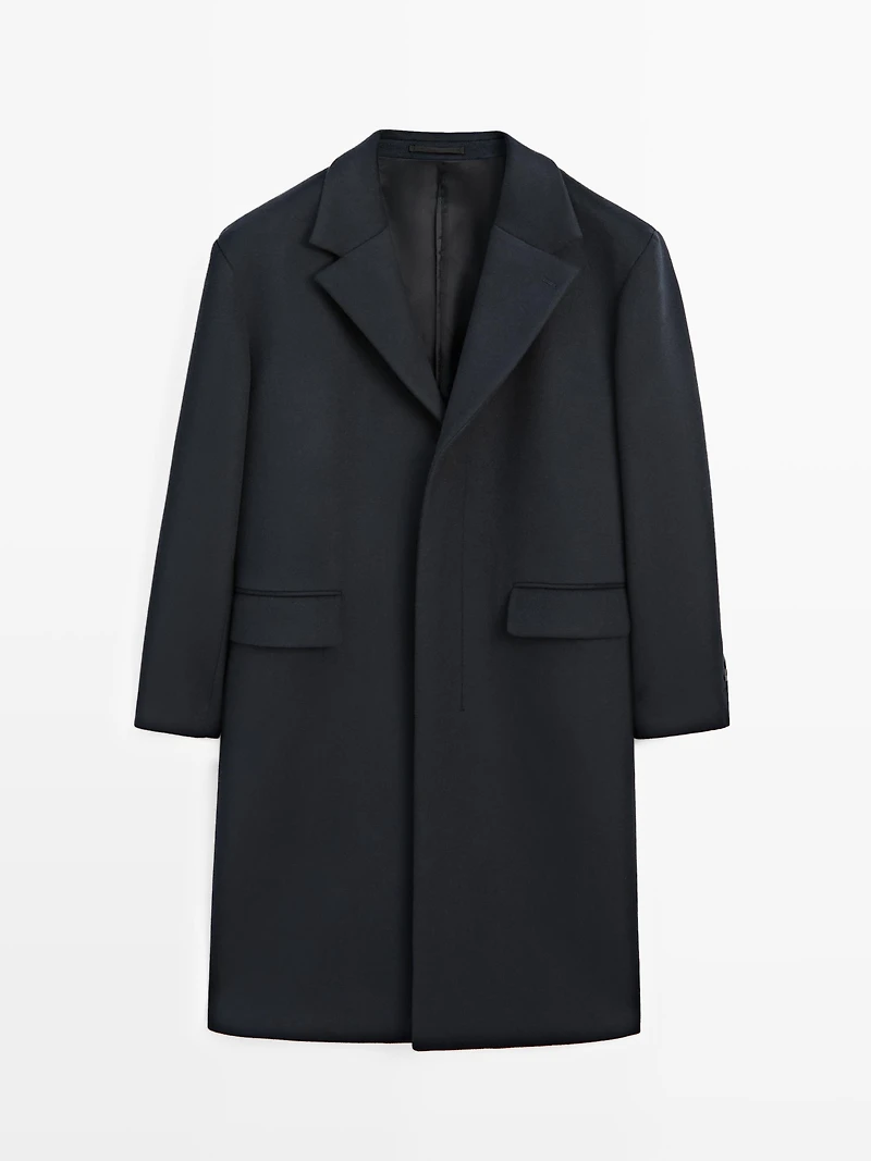 Long wool blend coat with lapel - LIMITED