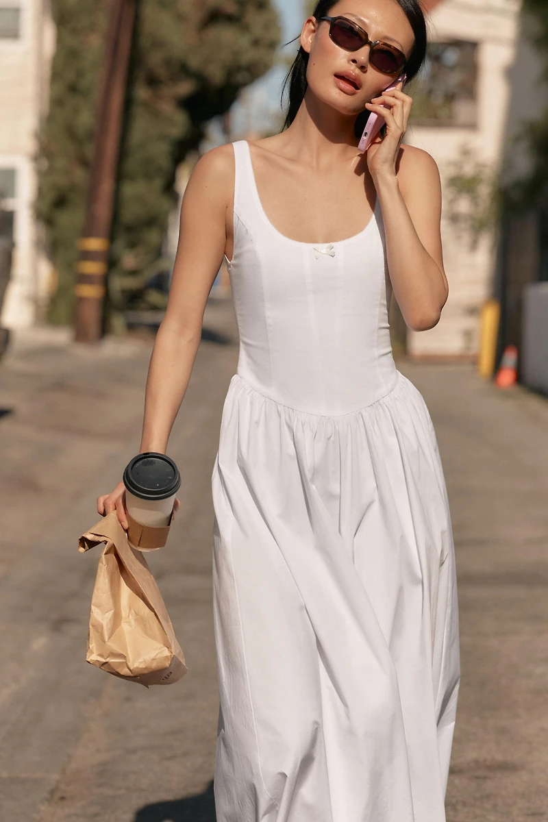 ROBE MI-LONGUE EN POPELINE FAÇON CORSET
