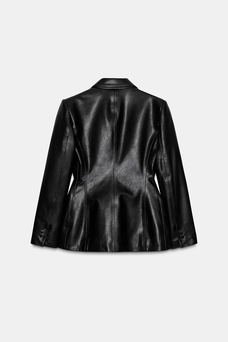 FAUX LEATHER DOUBLE BREASTED BLAZER