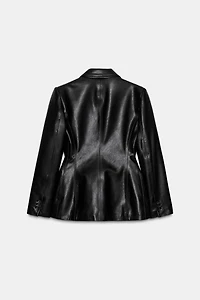 FAUX LEATHER DOUBLE BREASTED BLAZER