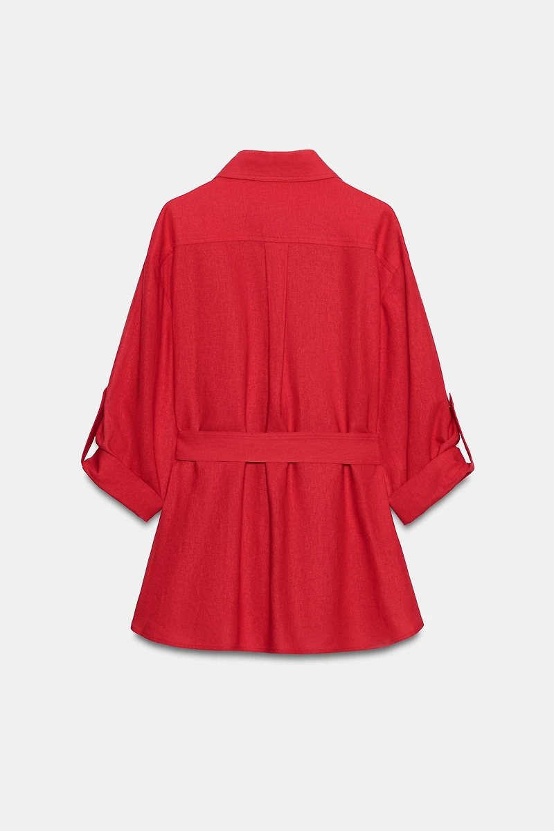 VESTE SAHARIENNE EN LIN AVEC CEINTURE