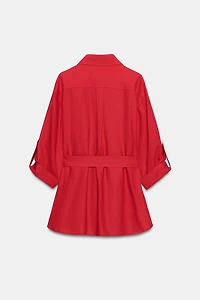 VESTE SAHARIENNE EN LIN AVEC CEINTURE